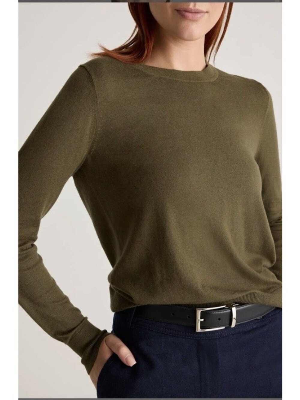 Quince Lightweight Cotton Cashmere Crew Neck Long Sleeve Sweater Olive Size M - Picture 3 of 16